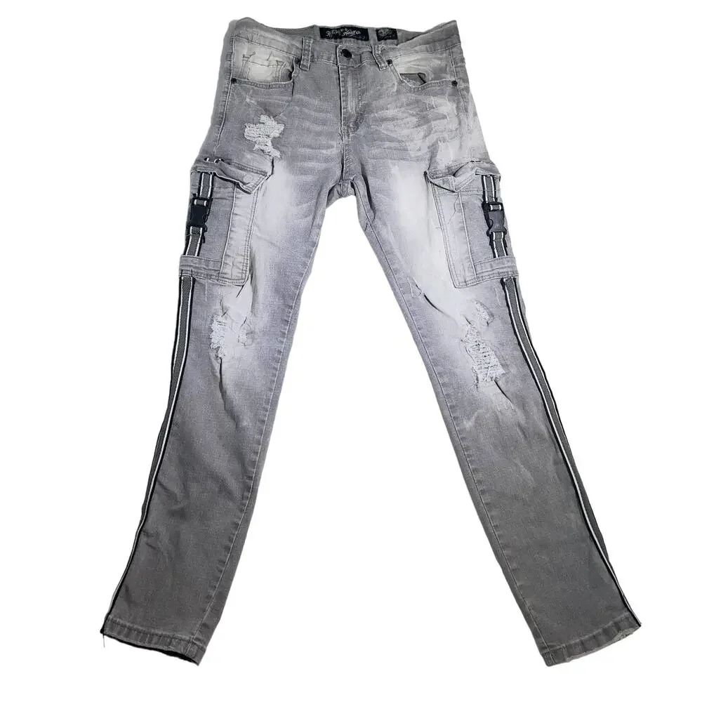 Heritage America 1776 Denim Jeans Men's 32w x 32L Grey Cargo Distressed Designer